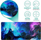 Dazzling Galaxy Gaming Mouse Pad 31.5x11.8 Inch Blue Purple Galaxy Nebula Universe Space Large Mousepad Non-Slip Rubber Base Stitched Edges Keyboard Mouse Mat Desk Pad for Office Home and Game