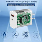 Fast Charger iPhone, Dual Port A/C Charging Adapter, 2Pack Quick Double Wall Charger Block, Apple Charger Block 10FT USBC to Lightning Cable for iPhone 14/13/12/11/ProMax/XS/XR