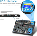 Depusheng HT7 Bluetooth Portable Audio Mixer w/USB DJ Sound Mixing Console MP3 Jack 48V Power for Computer Recording, 7-Channel Bands Mixing Boards For Studio Recording