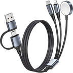 3 in 2 Multi Charging Cable for Apple Watch Charger, Nylon Braided 4FT Multi Chargers for All Devices, USB C Multiple Charger Cord Compatible with iPhone 16 15 14/iWatch UItra/SE/9-1/Galaxy Android