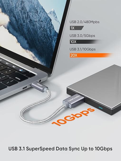 CableCreation 2FT USB C to Micro B Cable,10Gbps Speed External Hard Drive Braided,USB 3.1 Type C to Micro B Work for iPhone 15 Series,Seagate WD Westgate My Passport,MacBook Pro/Air, iPad/Tablet,Grey