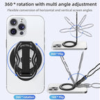 RESPECTED-BRO-Magnetic-Phone-Grip-Stand-with-Finger-Strap, 4-in-1 Magnetic Ring Holder, Kickstand and Elastic Strap for Smartphones, Universal Fit for iPhone, Android, and Cases (Black)