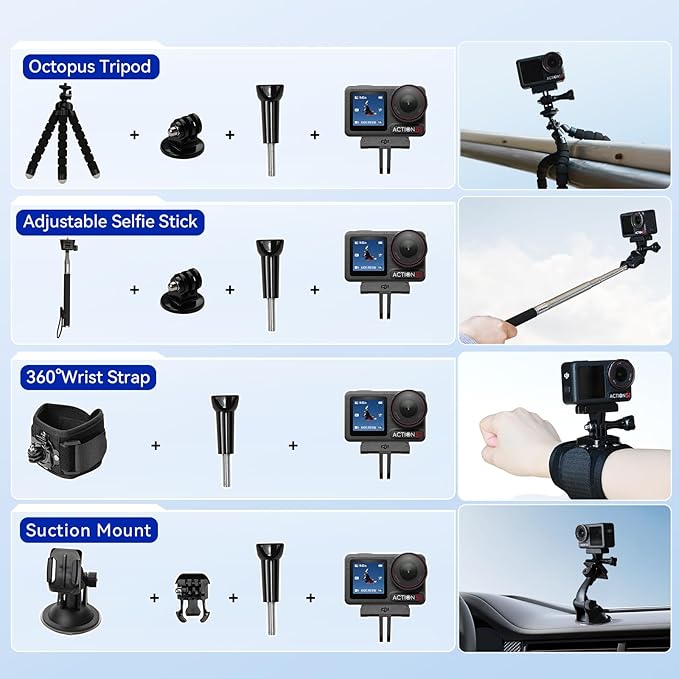 DJI Osmo Action 5 Pro Standard Combo,with 58 Piece Accessory Kit and 2 Extra Batteries + 64GB Card - Waterproof Action Camera with 1/1.3" Sensor, 4K/120fps Video, Action Camera 4K Ideal for Sports