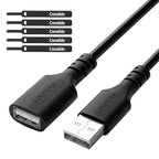 3 Pack USB Extension Cable 8 FT, USB 2.0 Type A Male to Female Extender Cord Adapter, Compatible with Printer, Keyboard, Mouse, Flash Drive, Hard Drive, Controller, Black Cable with 5 Cable Ties