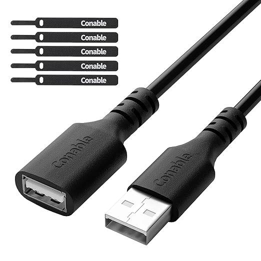 3 Pack USB Extension Cable 4 FT, USB 2.0 Type A Male to Female Extender Cord Adapter, Compatible with Printer, Keyboard, Mouse, Flash Drive, Hard Drive, Controller, Black Cable with 5 Cable Ties
