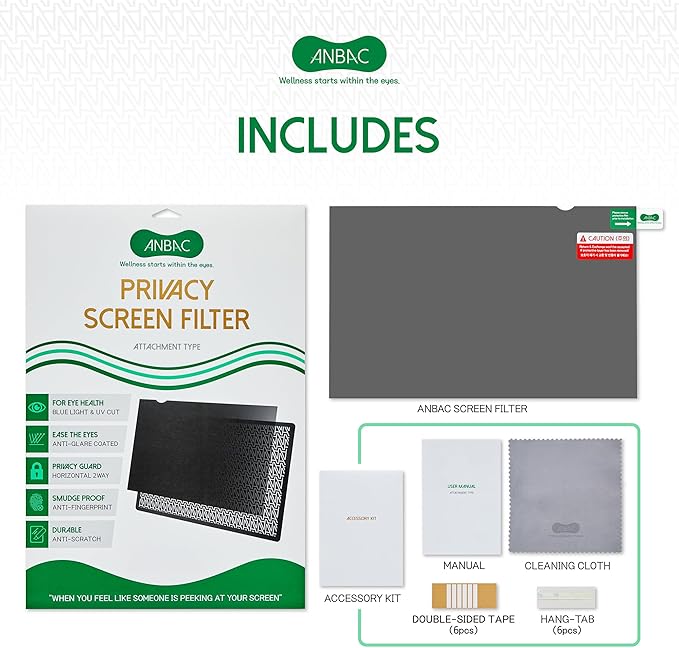 27 Inch Desktop Privacy Screen Shield for 16:10 Wide Monitor - Anti Glare Computer Privacy Screen Cover | Blue Light Blocking Screen Protector | Scratch Resistant UV Filter | Attachment Type