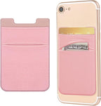 2 Pack Stick On Wallet Sleeve Cell Phone Dual Pocket Card Holder Double Pocket Pouch for iPhone Android Smartphone (2Pack PINK)