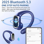 Wireless Earbuds, 2025 Bluetooth 5.4 Headphones Sport, Bluetooth Earbuds with ENC Noise Canceling Mic, 50H Stereo Wireless Headphones IP7 Waterproof with Earhooks, Dual LED Display for Workout/Running