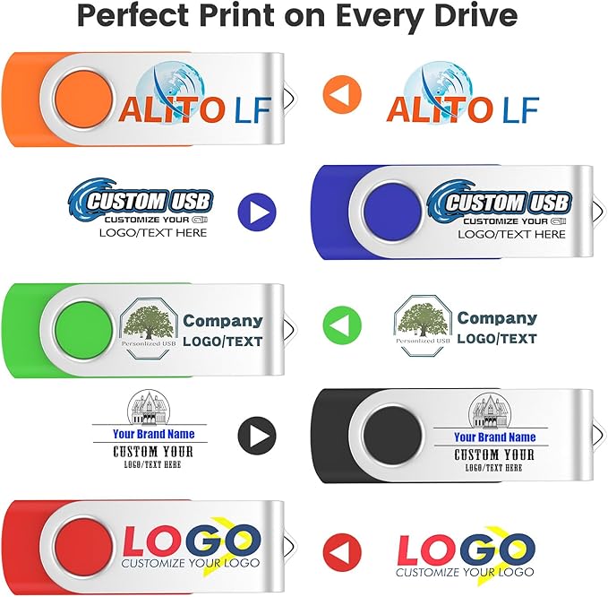 ABLAZE Personalized USB 1GB Flash Drive 10 Pack, USB 2.0 Custom Thumb Drives Personalized Pendrive Memory Stick (Mixcolors)