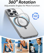 MAGIC JOHN 360° Rotatable Magnetic Invisible Stand for iPhone 14 Pro Max Case [Anti-Slip Grip] [Compatible with MagSafe] 16FT Shockproof for iPhone 14 Pro Max Case with Kickstand, Gray