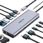 USB C Laptop Docking Station Dual Monitor, 14 in 1 Docking Station 3 Monitors Multiport Adapter with 2 HDMI 4K, VGA, RJ45 Ethernet, 10 Gbps USB C/A, 100W PD, SD/TF, 3.5MM Audio&Mic for Dell HP Lenovo