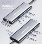 Hiearcool USB C Hub Ethernet,4K@60 USB-C to HDMI Hub,8in1 Multi-Port USBC Adapter Type C Dock Dongle Compatible for MacBook Pro Air iPad Dell Lenovo