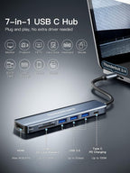 USB C Hub, DockteckExpand 7 in 1 USB-C Multiport Adapter with 4K HDMI, 100W Power Delivery, 3 USB 3.0 Ports, SD/TF Card Reader, for MacBook Pro/Air, iMac, iPad Pro, Surface Pro 7/8, XPS, HP and More