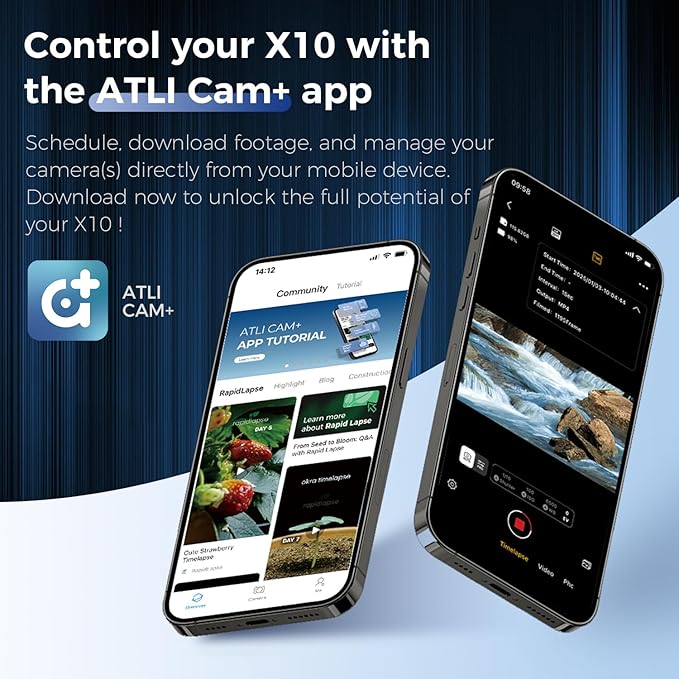 ATLI X10 4K Time Lapse Camera 30 FPS Video Wi-Fi App Control Ultra-Low Power Consumption 1/1.8” 8MP Sensor for Scenery Stars Plants Scientific Research Social Media Pre-Installed 128GB Card