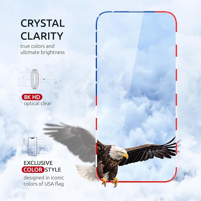 Screen Protector for iPhone 16e/14/13Pro/13-2 Pack (USA Flag Design and Black) - 9H Hardness, Oleophobic Coating, Easy Installation - Tempered Glass Screen Protector for iPhone 14