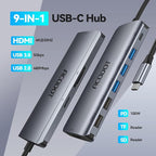 USB C Hub, Acodot 9 in 1 Type C Hub Adapter Portable Docking Station Aluminum Dongle Compatible with MacBook Pro/Thunderbolt 3 Laptops of Type C Devices, with 4K HDMI/ 5 USB Ports/ 100W PD/SD/TF
