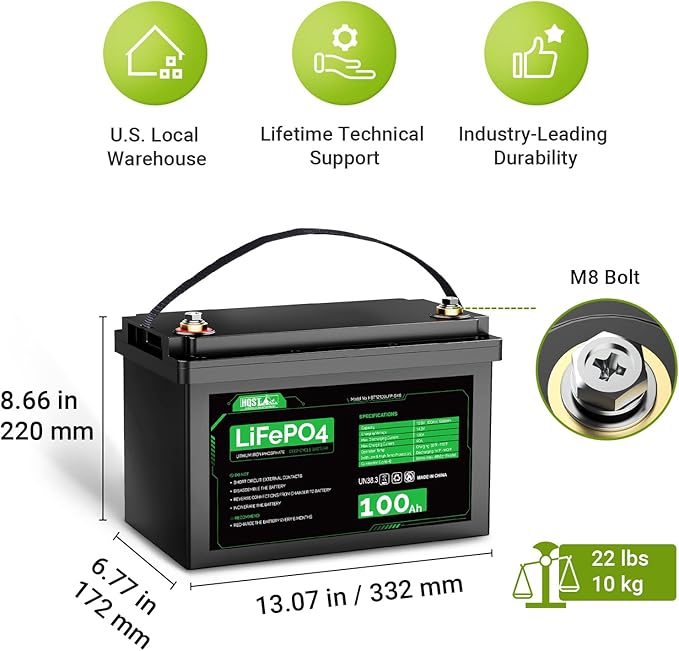 HQST LiFePO4 Battery 100ah Lithium Battery, 12V Lithium Iron Phosphate Battery Deep Cycle Marine Battery, 10 Year Lifetime with Low & High Temp Protection for RV, Trolling Motor, Boat