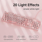 EWEADN TK100 Typewriter Keyboard Wired Mechanical Keyboard, 104 Keys Aesthetic Typewriter Keyboards with White Backlit, Anti-Ghosting, Blue Switch Wired Cute Keyboards-Pink