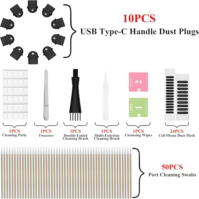 10PCS USB C with Grip Port Dust Plug, Easy Grip Dust Plug Cover, Type-C Dust Plug,Includes 8 Types Digital Product Cleaning and Protection Kits,for All Type C Ports,Compatible with iPhone 15 16