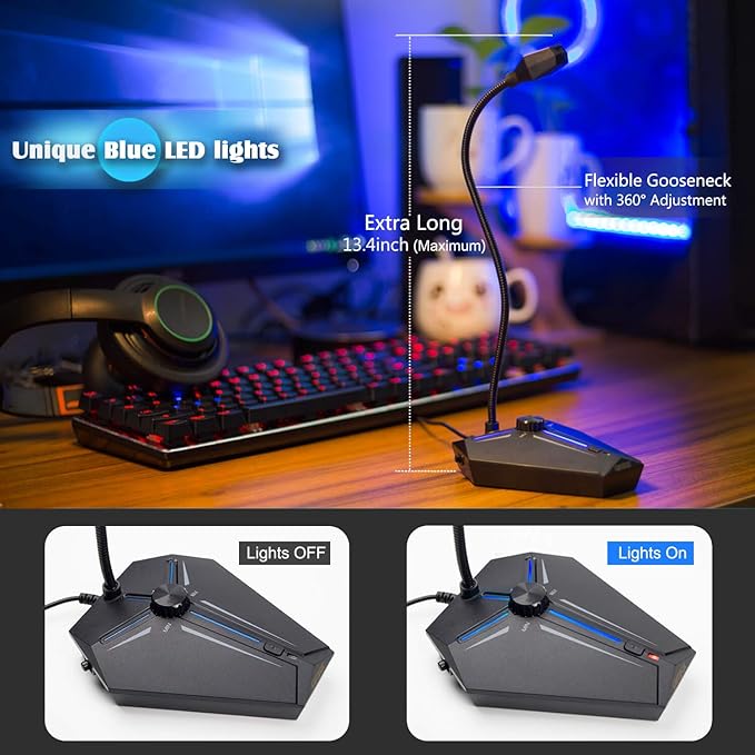 CMTECK Computer Microphone, G006Plus USB Desktop Condenser PC Laptop Mic, Mute Button with LED Indicators, Compatible with Windows/Mac (with Volume Knob)