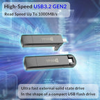 YPANX 256GB Pro Portable SSD, 1000MB/s Speed, USB 3.2 Gen 2 + Type C Dual-Port, Lightweight External SSD for iPhone 15/16/Pro, Android, Windows, Mac, Tablets