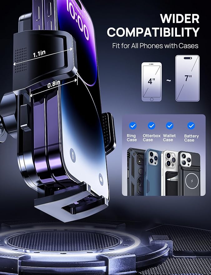 Suction Cup Car Phone Mount for Windshield/Dashboard, Hand Free Mobile Phone Holder for Car, Universal Cell Phone Holder Stand for iPhone 15 14 13 12 Pro Max Samsung Android 【Thick Case Friendly】