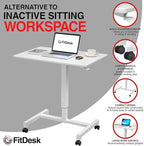 FitDesk Portable Laptop Desk, Rolling Standing Workstation Adjustable Height, Compact Standing Table with Large Surface, Small Stand Desk for Home Office, 30 lb Weight Limit – White, 27" Tabletop