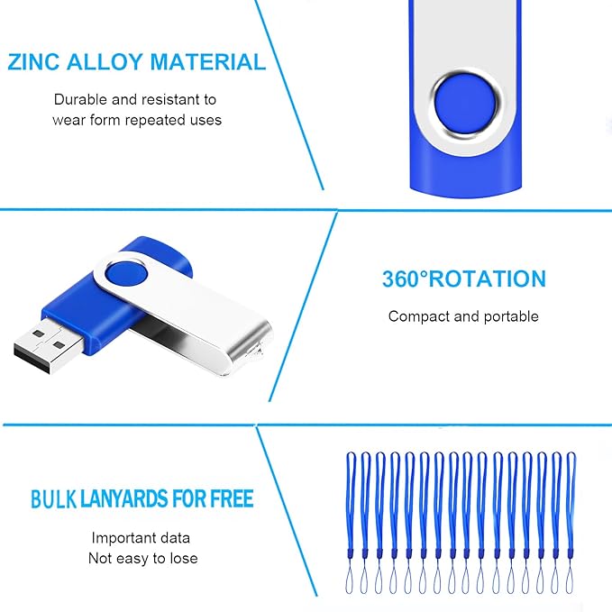 1GB USB Flash Drives 100 Pack, EASTBULL USB 2.0 Flash Drive Bulk Thumb Drive Pack Memory Stick Swivel Pen Drives (Blue)