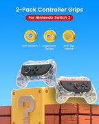 TRANSNOVO Hand Grips for Switch 2，Wear-Resistant Switch Accessories Controller Grips for JoyCon，2 Pack Comfort Handles (Transparent)