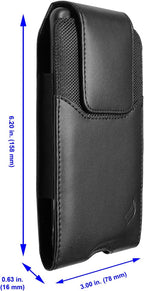 Leather Cellphone Holster for iPhone 11 Pro Max, XS Max, 8/7 Plus, Vision Plus, Nokia C210, Galaxy A53, S23+, TCL 30Z - Vertical Case Waist Carrying Pouch with Belt Clip/Loops, Black