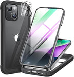 Miracase Designed for iPhone 14 Case 6.1 inch, [Built-in Tempered Glass Screen Protector] [Bubble Free] Full-Body Protective Bumper Phone Case with Camera Lens Protector, Black