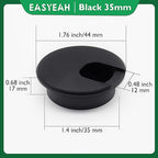2 Pcs Desk Grommet 1-3/8" / 35 mm, Desk Cord Hole Cover, Cable Grommet ABS Plastic, Desk Hole Grommet for Home & Office Pc, Detachable Cable Cord Organizer-Black