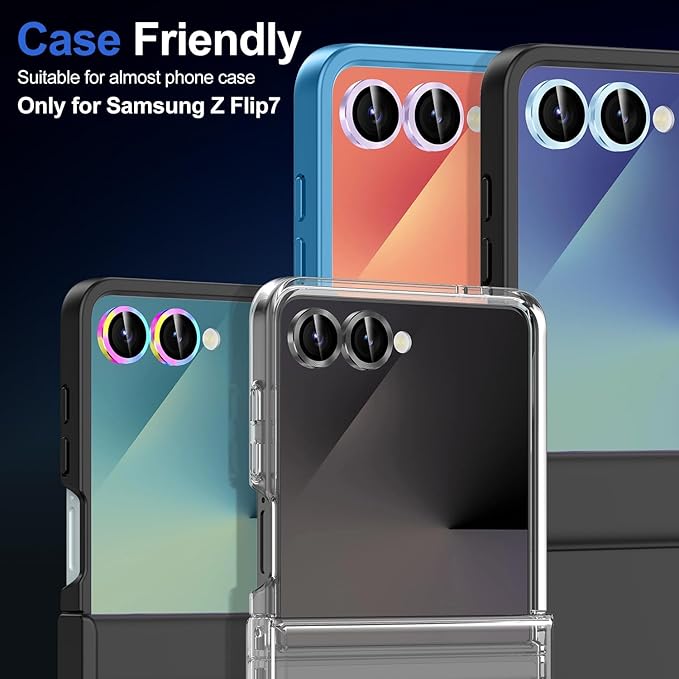 for Samsung Galaxy Z Flip 7 Camera Lens Protector, Individual Metal Ring Tempered Glass Lens Cover, [Strong Adsorption] Scratch Resistant Ultra-Thin HD Clear Lens Cover, 1 Set-Gold