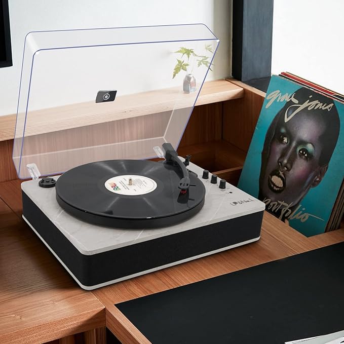 LP&NO.1 Record Player wirelessTurntable with Built-in Speakers and USB Play&Recording Belt-Driven Vintage Phonograph Record Player 3 Speed for Entertainment and Home Decoration(Light Gray)