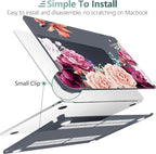 TWOLSKOO for M4 MacBook Air 13.6 inch Case 2025-2022 Release M4 A3240 M3 A3113 M2 A2681, Plastic Hard Shell & Screen Protector & Keyboard Cover & Trackpad Film, Black Peony