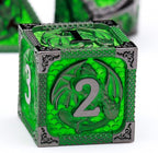 Haxtec Metal Dice Set Green Black Dragon Pattern Metal DND Dice with Leather Dice Bag Polyhedral D&D Dice Compatible with Dungeons and Dragons TTRPG Gifts