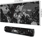 Galdas Gaming Mouse Pad XXL XL Large Long Extended Big Mousepad Non-Slip Rubber Keyboard Desk Pad with Stitched Edges for Laptop Home Office (31.5x11.8x0.08 Inch) … (Black World Map)