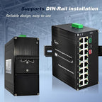 Industrial L2+ Managed 16 Port PoE Ethernet Switch, Gigabit Networking Switch with IPv4/IPv6 Management and DIP Switch, Supporting Din-Rail