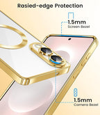 Slim Thin for Samsung Galaxy S25 Edge Case, Compatible with MagSafe, Built-in Camera Lens Protector, Shockproof Protective Phone Case, Soft Electroplated Clear Cover, Gold