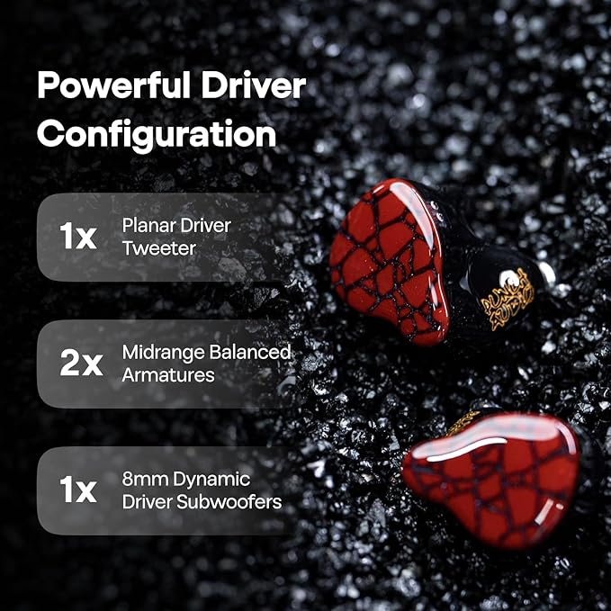 Linsoul Punch Audio Martilo in Ear Monitor, 1 Planar + 2BA + 2DD Hybrid Driver Basshead IEM Earphones, HiFi Wired Earbuds, with Precision Detail for EDM Hip-Hop Monitoring
