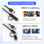 USB to USB-C and Lightning Cable Combo 2 in 1 Coiled Cable Support Apple Carplay & Android Auto [MFi & 3A Fast Charge & Data Sync] Coiled Lightning and USB C Cable for iPhone 17/16/15/14/13/12/Android
