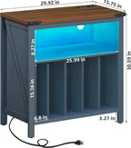 Large Record Player Stand with Charging Station & LED Lights, Vinyl Records Storage Holder Cabinet Holds up to 230 Albums, Turntable Stand for Music Room, Bedroom, Living Room, Office (Blue)
