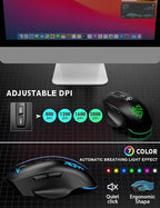 Wireless Keyboard and Mouse Backlits, Wrist Rest, LED Mouse, Rechargeable Ergonomic Keyboard with Phone Holder, Silent Light Up Combo for Computer, Mac, PC, Laptop, Chromebook (Black Large Print)