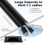 ZhiYo Cord Hider Floor 68in(4xL17in), Rigid PVC Floor Cord Cover, Hard PVC Floor Wire Cover, Floor Cable Cover for Cable Management Floor, Cable Floor Cover Black, Cord Cavity - 1in W x 0.35in H