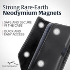Turtleback Belt Holder for iPhone 16 Pro Max, 15 Pro Max, 14 Pro Max -Small- Fits w/Slim MagSafe Style Cases, Premium Black Leather Horiz. Belt Holster, Magnetic Closure, Leather Wrapped Clip