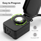 BN-LINK 24-Hour Mechanical Outdoor Light Timer, Waterproof, Heavy Duty, 15A 1/2HP, 1 Grounded Timer Outlet for Home and Garden,ETL Listed,2 Pack