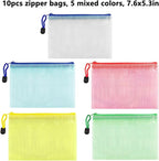 AUSTARK 10 Pcs Zipper File Bags, Waterproof Plastic Mesh Pouch for Office School, Board Game Storage Bags (B6 Size 7.6''x5.3'', Multicolored)