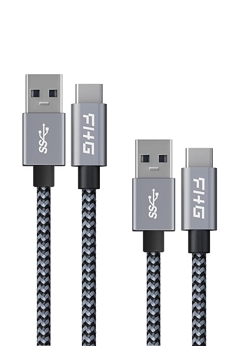 FHG 3.3FT USB 3.0 to USB C Cable 2Pack, High-Speed Transfer of 1GB in 2sec, 3A Fast Charging from 20% to 80% in 35mins, Sturdy Nylon Braided USB Data Cable, Compatible for iPhone 15/Galaxy/Mac/Win