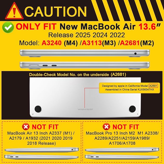 Batianda Case for New MacBook Air 13.6 inch 2025 M4 Chip 2024 2022 Release A3240 A3113 A2681 Model,Honeycomb Heavy Duty Protective Hard Shell with TPU Bumper Fold Kickstand & Keyboard Cover, Black