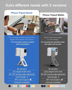 MOFT Phone Tripod Stand Selfie Stick for iPhone, Multi-Angles iPhone Stand, Lightweight & Portable Phone Holder, Strong Magnets, MOVAS Vegan Leather, Travel Essentials, Jet Black (Without Card Slot)